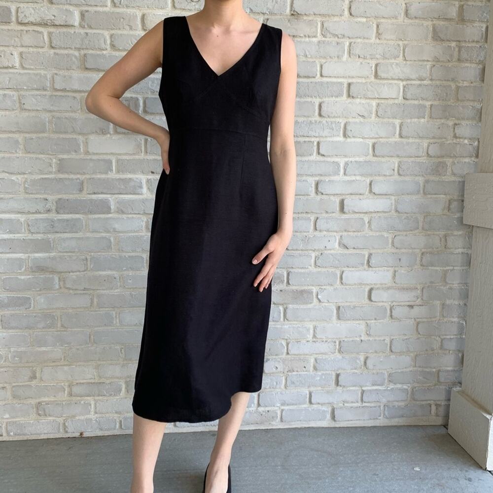 Mercer & Madison Sz 10 Black Linen Midi Dress